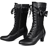 Voviggiw Women Vintage Victorian Boots Lace Bridal Brides Wedding Boots Mid Calf Zipper Costume Renaissance Mid Heel Dress Boots