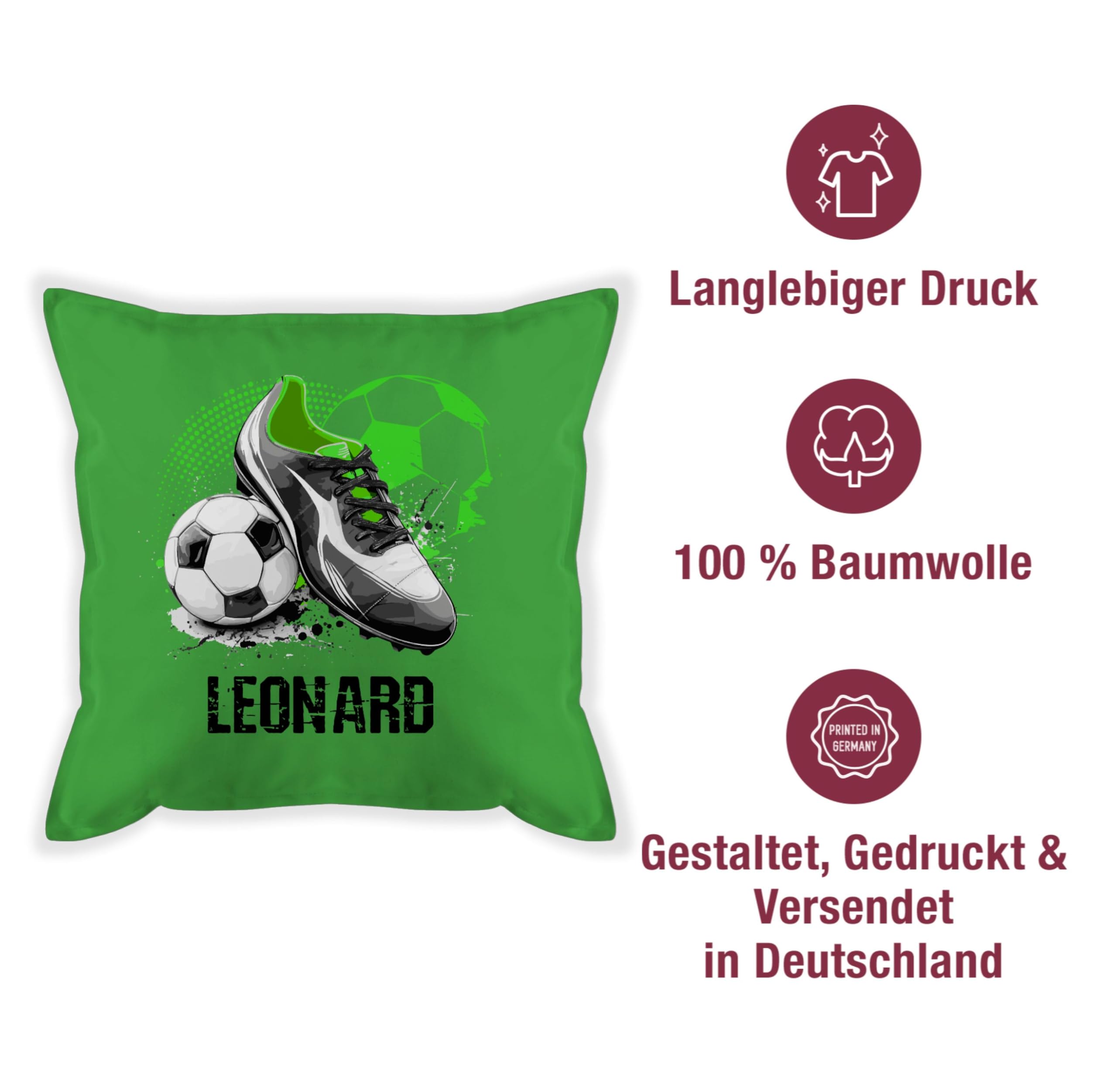 Kissen 50x50 - Personalisiertes Fußballgeschenk mit Namen | Geschenke für Fußballfans Fußball - 50 x 50 cm - Grün - Junge sitzkissen Fussball fußballfan fußballer 5