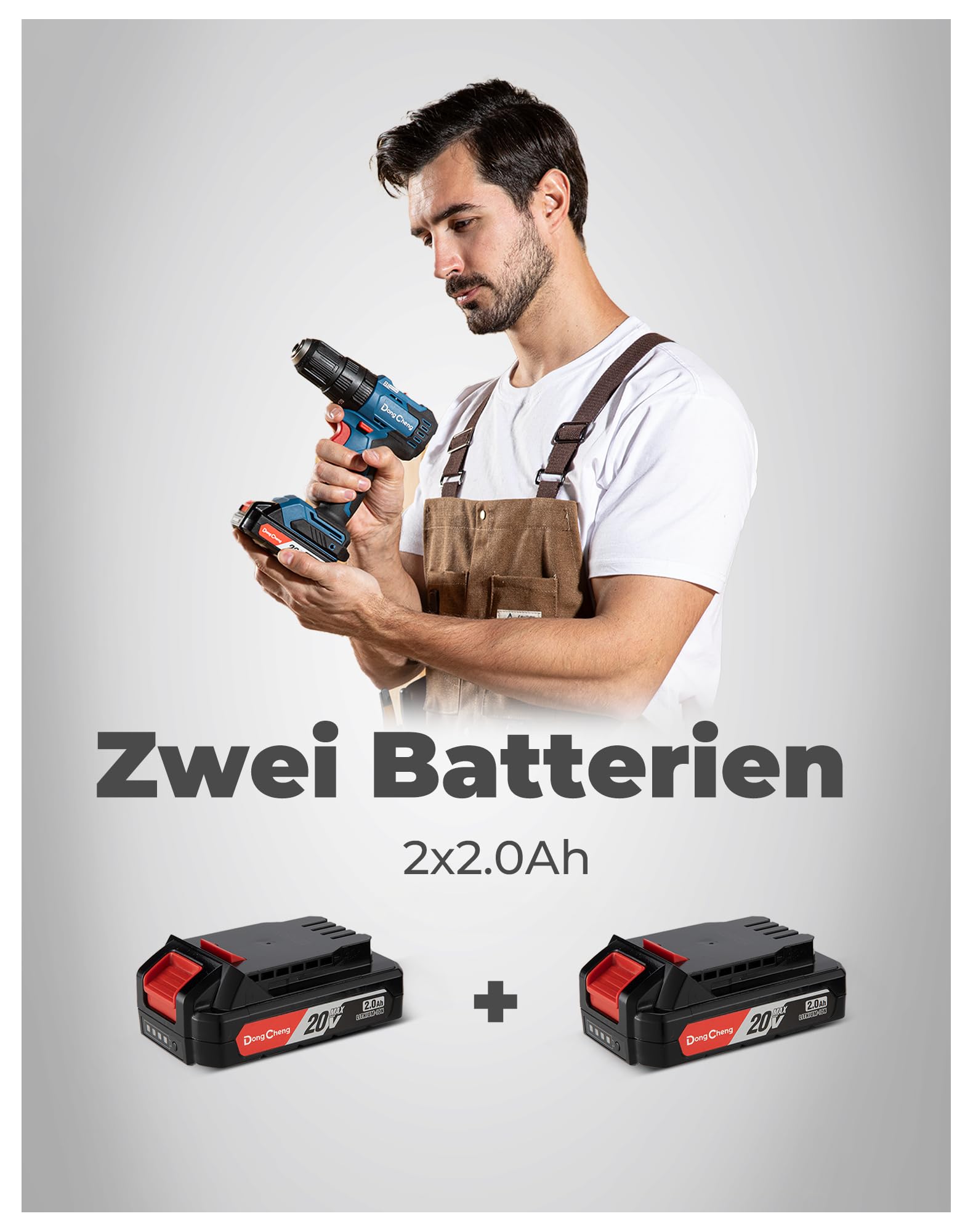 Dong Cheng Akku-Schlagbohrschrauber-Set 18V 50Nm, bürstenlose Schlagbohrmaschine (2x2,0 Ah), 20+1+1 Drehmomentstufen Akkubohrer, 2 Gang, 13mm Bohrfutt 9