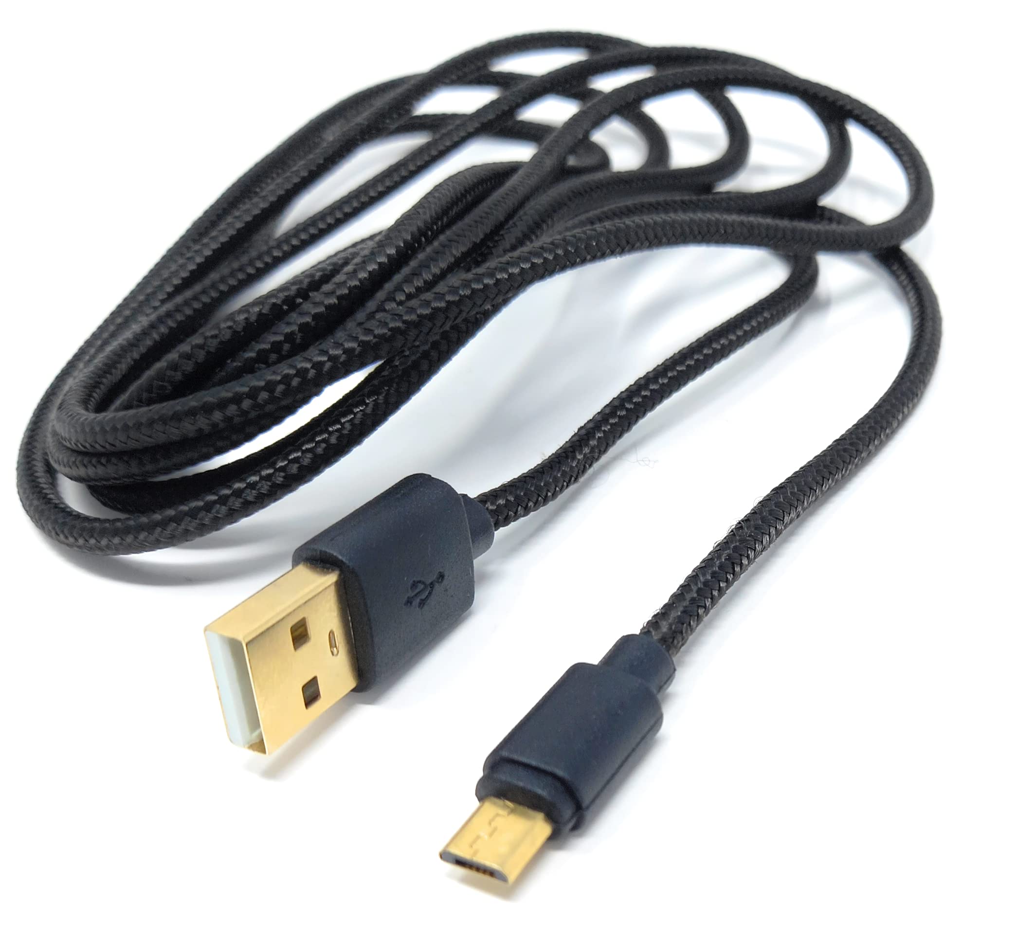 DRUT 2m Micro USB to USB 2.0 Fast Charger Braided Cable 24AWG, A-Male to Micro B Gold Connectors Lead 6.5ft Black