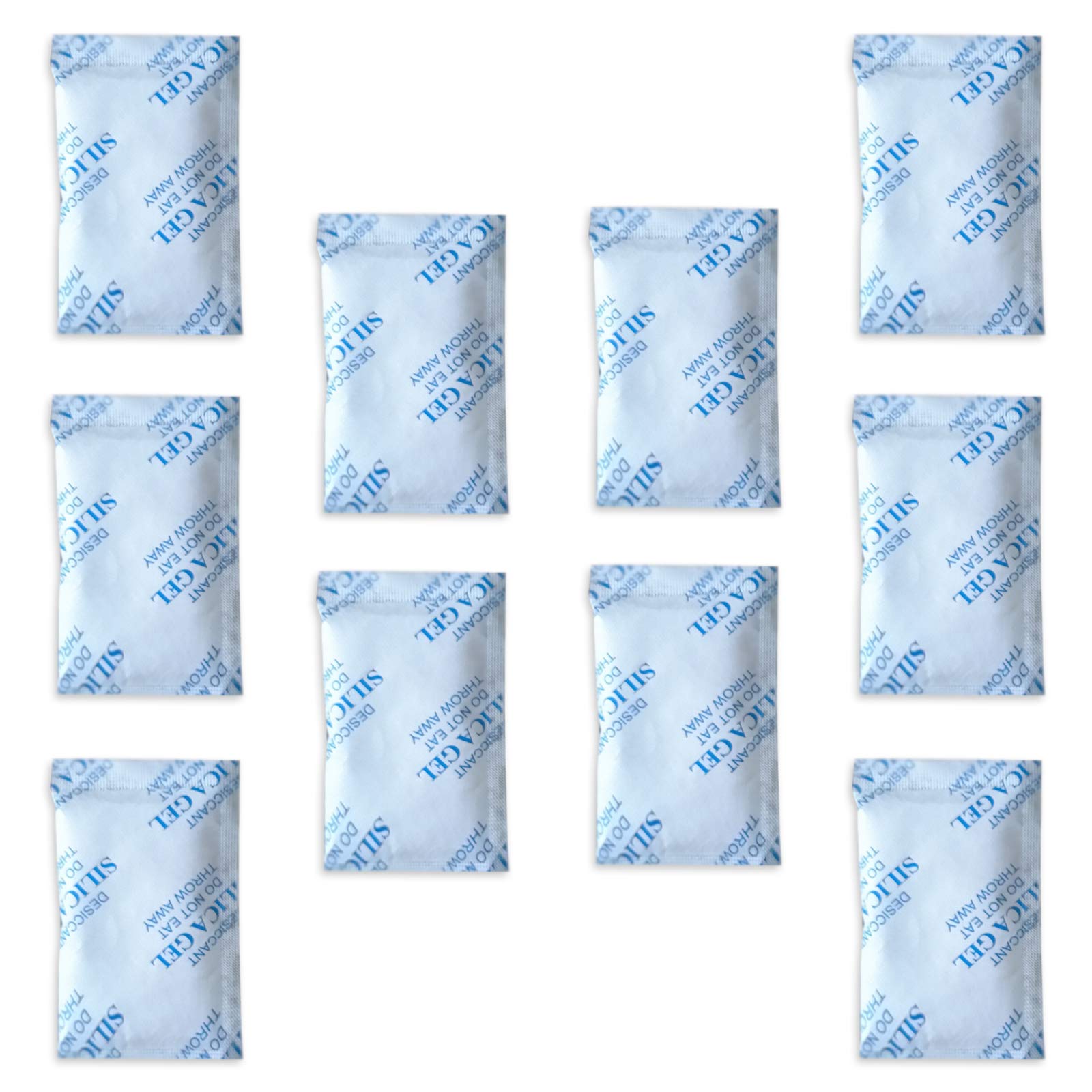 E-Cron 10 x 10 gr Silica Gel Tyvek Packets. Pure, Safe and Reusable Silica Gel Sachets Desiccant. Renewable Dehumidifier Pouches - Absorb Moisture.