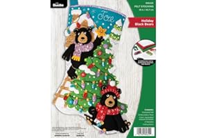 Bucilla Felt Applique 18" Stocking Making Kit, Holiday Black Bears, Perfect for DIY Arts and Crafts, 89622E