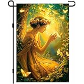 IVN Enchanted Fairy Garden Flag 12x18 Spring Outdoor Yard Flag with Flower Crown Fairy & Glowing Butterflies Double Sided Seasonal Lawn Decor for Garden Porch or Patio