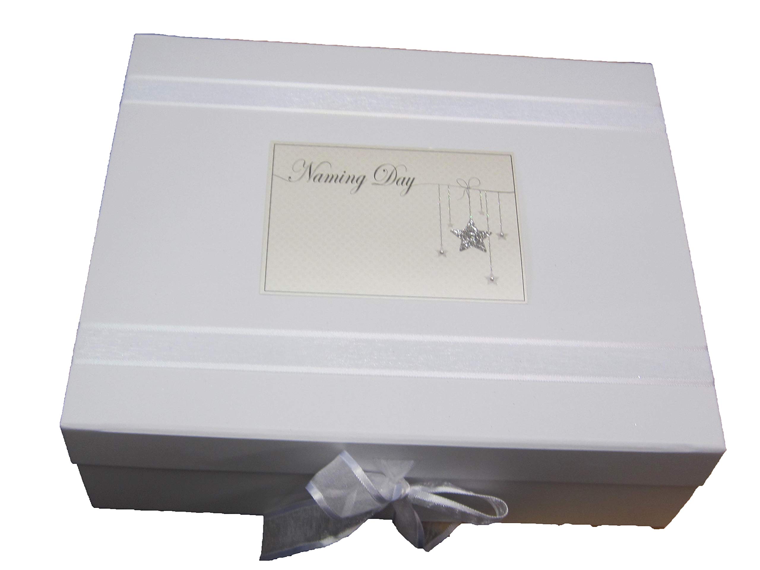 White Cotton Cards"Naming Day" Sparkling Silver Star Large Keepsake Box (NHS2X)