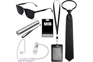 Asekonc 6 Pcs Agent Costume Secret Service Costume Set Spy Costume Accessories for Halloween Men Women Black Outfit