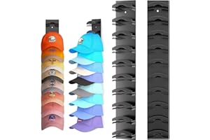 FAHZON Hat Organizer Hold up to 20 Hats, 2 Pack Hat Rack for Wall with Strong Adhesive, Hat Organizer for Baseball Caps Display for Door Closet, Hat Hanger Holder Multilayer Two Mounting Option(Black)