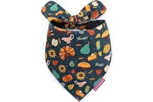 LunaMarie - Luxury Pet Birthday Bandanas -Premium & Silky Poly Fabric | 100% Handmade | Custom Shape Dual Layered (Thanksgiving, Large)