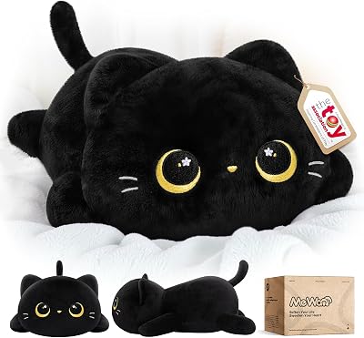 Mewaii Cute Black Cat Plush Pillow Kawaii Squishy Plush Toy 13in