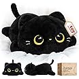 Mewaii Cute Black Cat Plush Pillow, Kawaii Plushies Black Cat Stuffed Animals, Squishy Plushies, Cuddle Plush Pillow for Kids & Girls