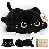 Mewaii Cute Black Cat Plush Pillow, Kawaii Plushies Black Cat Stuffed Animals, Squishy Plushies, Cuddle Plush Pillow for Kids & Girls (13 Inch)