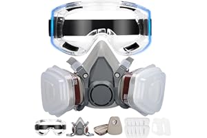 Pomerol Reusable Half Respirator Mask with Filters, Anti-fog Glass, Ideal for Spray Painting, Sanding, Grinding, Woodworking