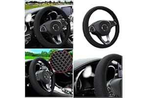MRTIOO Breathable Stretch Elastic Steering Wheel Cover, Cool in Summer and Warm in Winter, Soft Microfiber Ice Silk Cloth Fabric, Universal 14.5-15 in, Fit Suvs, Vans, Sedans, Cars, Trucks (A-Black+)