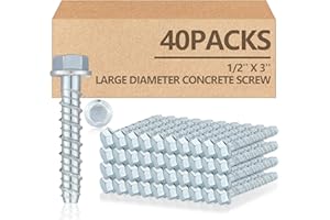 Tandefio 40 Pack 1/2" x 3" Concrete Screw Anchor Galvanized Large Diameter Heavy Duty Plated Concrete Anchors for Masonry Brick Anchoring Block Decking Framing Hex Drive