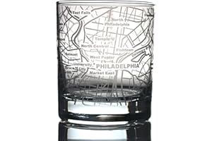 Greenline Goods Whiskey Glasses - 10 Oz Tumbler for Philadelphia Lovers (Single Glass) - Etched with Philadelphia Map - Old Fashioned Rocks Glass