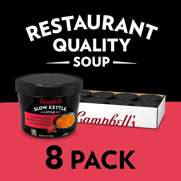 CAMPBELL’S SLOW KETTLE STYLE ROASTED RED PEPPER & SMOKED GOUDA BISQUE, 15.5 OZ. TUB (PACK OF 8)