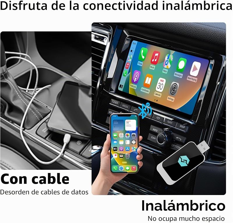 Adaptador Carplay Inalámbrico y Android Auto Inalámbrico, Convierte Android Auto/Carplay por Cable a Inalámbrico, Type-C y USB, Plug and Play para iOS 10+/Android 11+ — foto 6 de 8