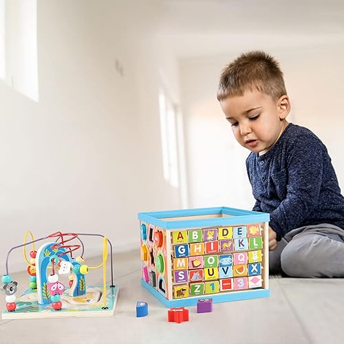 Qilay Wooden Activity Cube for Toddlers, in Multipurpose ABC