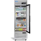 ICECASA 27" W Commercial Display Refrigerator Single Glass Door Reach-in | 23 Cu.ft Stainless Steel ETL Listed Display Cooler Fan Cooling Locks for Restaurant, Bar, Deli, Garage, Church