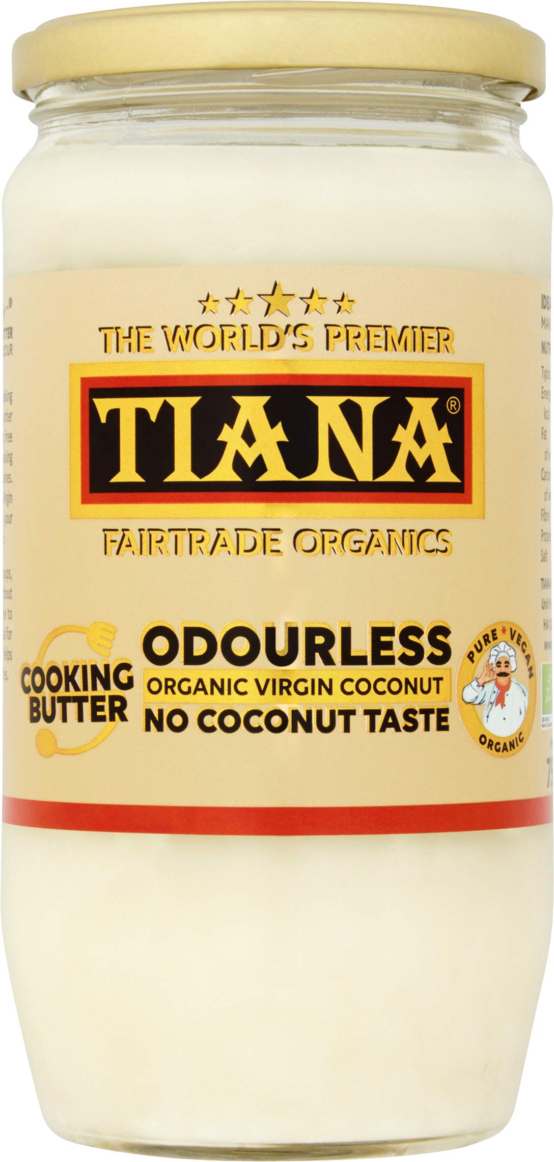 Odourless Coconut Cooking Butter 750ml – Organic Virgin, Cold-Pressed & Unrefined Coconut Oil – Neutral Taste, Heat-Stable Vegan Butter Alternative for Frying, Baking & Roasting – TIANA