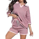 SeSe Code Striped Sweater 2 Piece Short Sets for Women, Oversized Knit Lounge Outfits for Summer Casual 2025