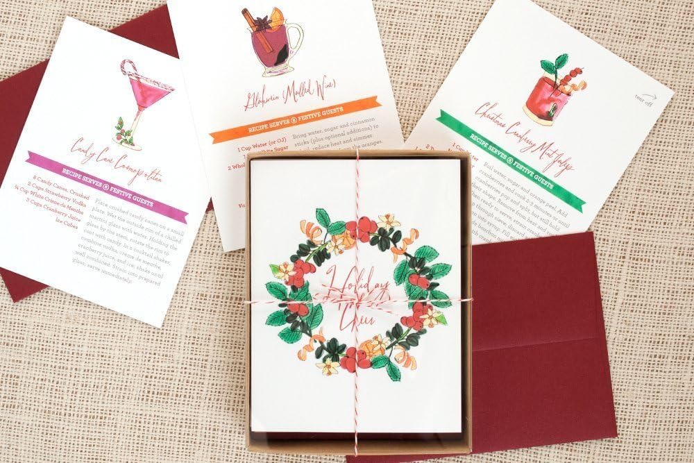 Holiday Cocktail Recipe Greeting Cards - Variety Pack of 12