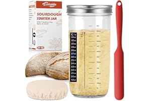 TYNIAIDE Sourdough Starter Jar Kit, 650ml Sourdough Starter Jar With Thermometer, Silicone Scraper, Cloth Cover And Aluminum Lid. Reusable Sour Dough Starter Jar