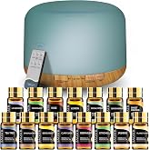 SACATR 500ml Compact Oil Diffuser with 15 Aromatherapy Grade Essential Oils | Remote Control,Timer,Colors Light,Quiet Cool Mist,For Bedroom, Living Room, Office