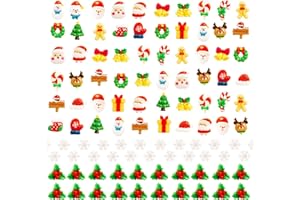 Hiawbon 170Pcs Christmas Miniature Figurines, Assorted Craft Resin Christmas Miniature Ornaments Set, Tiny Snowflakes Holly Leaves Berries, Xmas Ornaments Decor for Fairy Garden