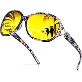 Chicid Night Vision Glasses for Driving, Women's Polarized Anti-Glare Yellow Lens with UV400 Protection