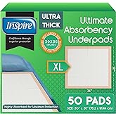 Inspire Extra Large Super Absorbent Disposable Bed Pads for Chronic Incontinence Ultra Thick and Absorbent Bed Pads Disposable Adult | Pee Pads for Adults (30" X 36" Pack of 50)