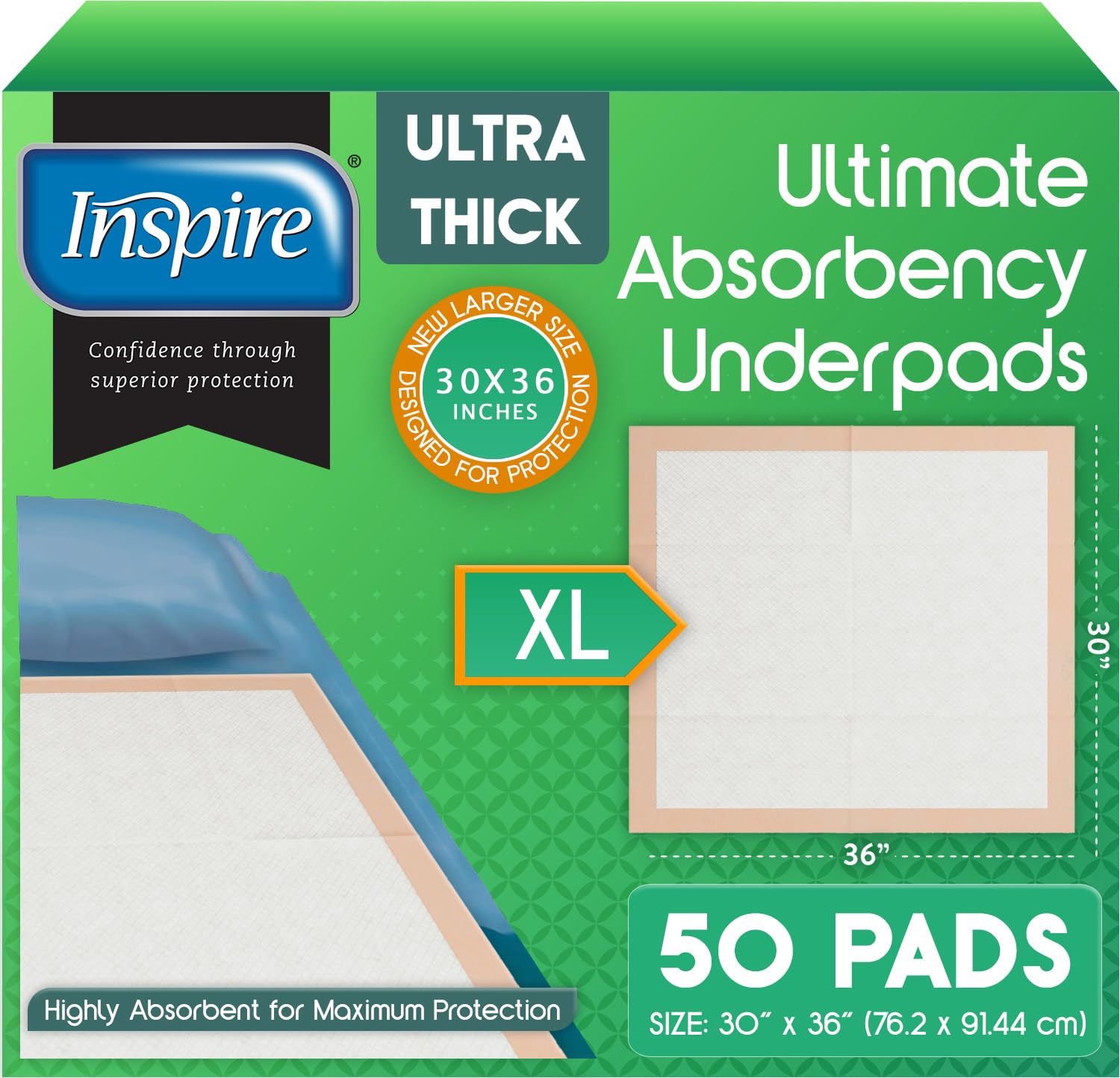 Photo 1 of Inspire Super and Ultra Absorbent Disposable Bed Pads (30" X 36" Pack of 50)