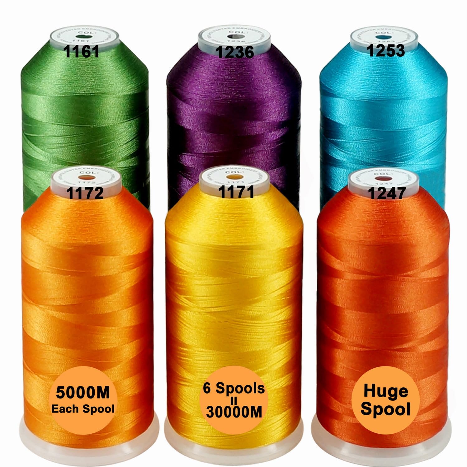 New brothread Set of 6 Fruit&Garden Colors Polyester Machine Embroidery Thread Huge Spool 5000M for All Embroidery Machines