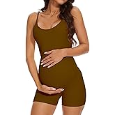 BDITANLE Maternity Workout Romper Pregnancy Yoga Ribbed One Piece Seamless Spaghetti Strap Jumpsuit