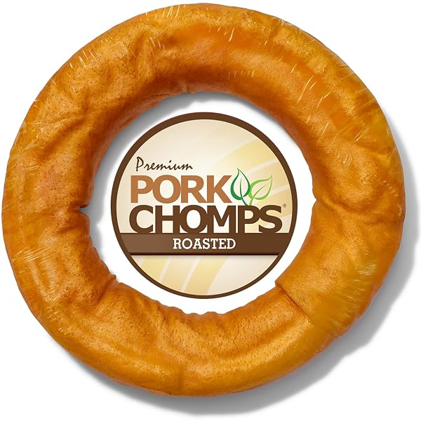 PORK CHOMPS ROASTED PORK SKIN DOG CHEW, 6-INCH BAGEL, 1 COUNT