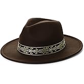 Vane Oak Wide Brim Boho Western Hat for Men - Felt Fedora Hat with Flat Brim with Belt, Western Cowboy Style Panama with Band