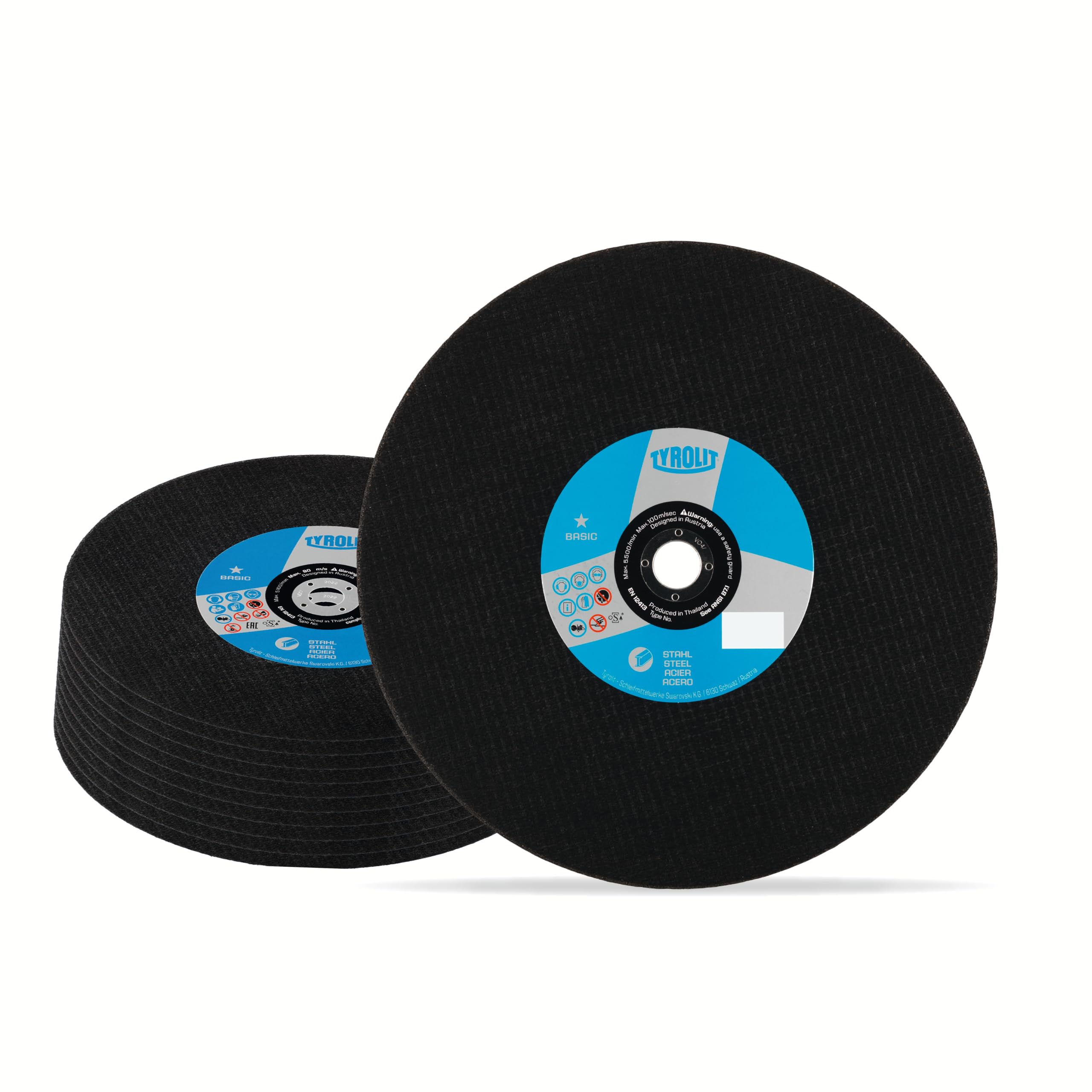 TYROLIT 223042_FN BASIC Metal Cutting Discs for Steel - Universal Cut Off Wheels - Angle Grinder Discs - 350 x 4 x 20 mm - 10-Pack