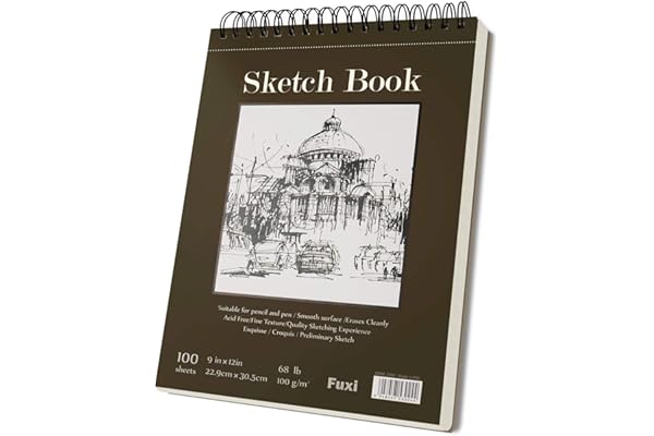 Fuxi 9" x 12" Sketch Book, Top Spiral Bound Sketch Pad, 100 Sheets 68lb/100gsm Acid-Free Drawing Paper, Art Sketchbook for Drawing Pad for Kids Artists & Beginners Professional Art Supplies for Adults