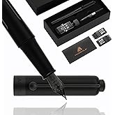 HUASHILAI Luxury Matte Black Forest Fountain Pen Set,Titanium Black Extra Fine and Medium Nibs,Includes 2 Ink Converters,10 Ink Cartridges,15ml ink,Premium Gift Case for Calligraphy (Fine Nib)