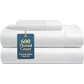 600TC 100% Long-Staple Cotton Twin Bed Sheets - Premium Sateen Weave, White | Soft, Breathable, Cooling &amp; Silky Twin Sheets - 15 Inch Deep Pocket, OEKO-TEX Certified, Hotel Luxury