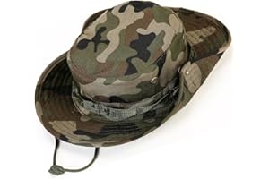 KOLUMB Wide Brim Boonie Hat, Men & Women Top Camo Bucket Hats for Safari Military Beach