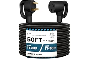 STRIGHT 50FT RV Extension Cord 30 Amp, RV Power Extension Cord NEMA TT-30P Male to TT-30R Female Heavy Duty 10 Gauge STW 3-Wire for RV Trailer Campers 125V, 3750W, ETL Listed (50FT 30AMP)