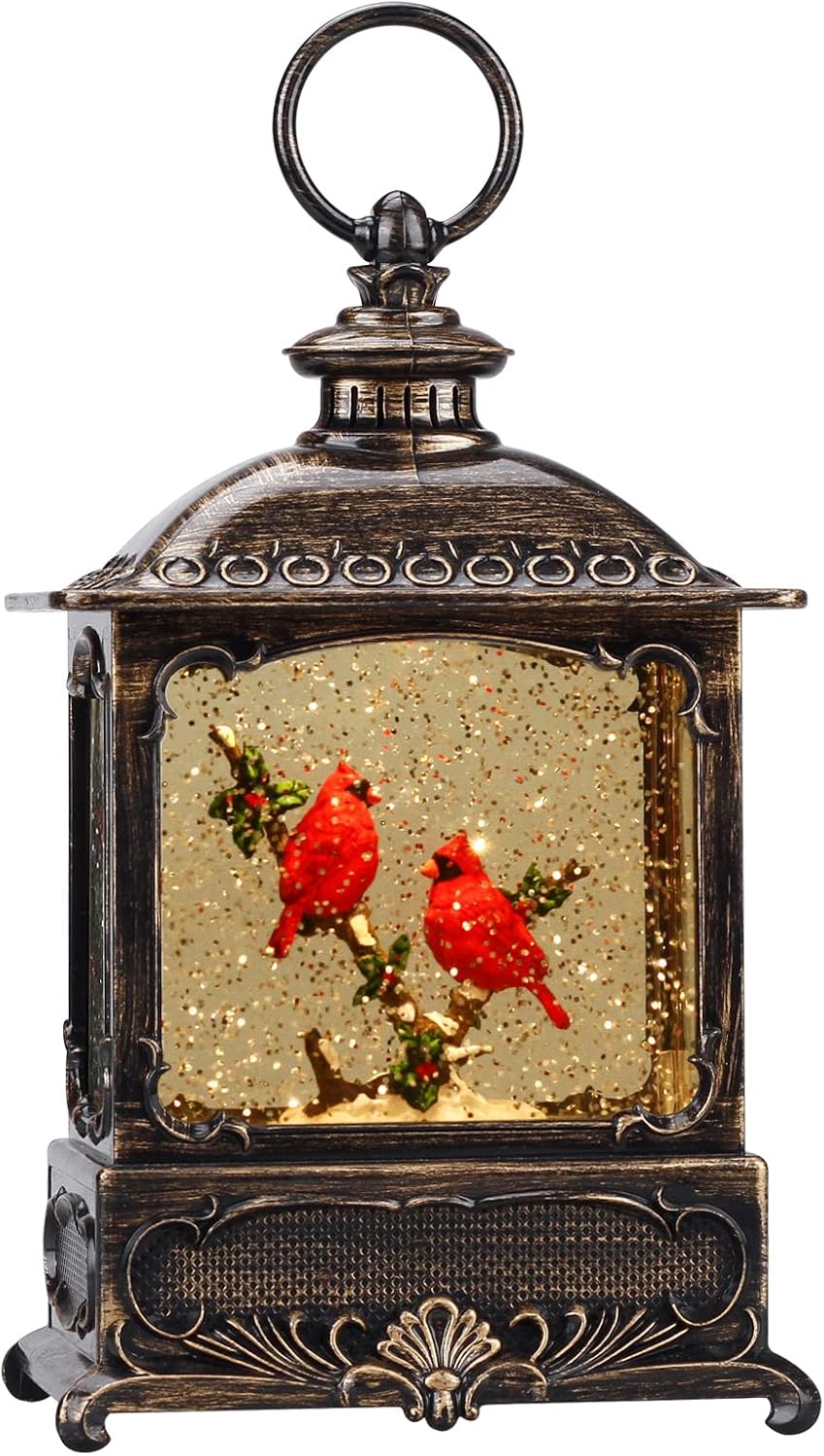 Snow Globes - Cardinal Christmas Decorations Musical Snow Globe Lantern, Lighted Snow Globe with Swirling Glitter , 3 AA Battery Operated & USB Powered, Cardinal