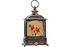 HOLYHOM Cardinal Christmas Decorations Musical Snow Globe Lantern, Lighted Snow Globe with Swirling Glitter, 3 AA Battery Operated & USB Powered, Cardinal