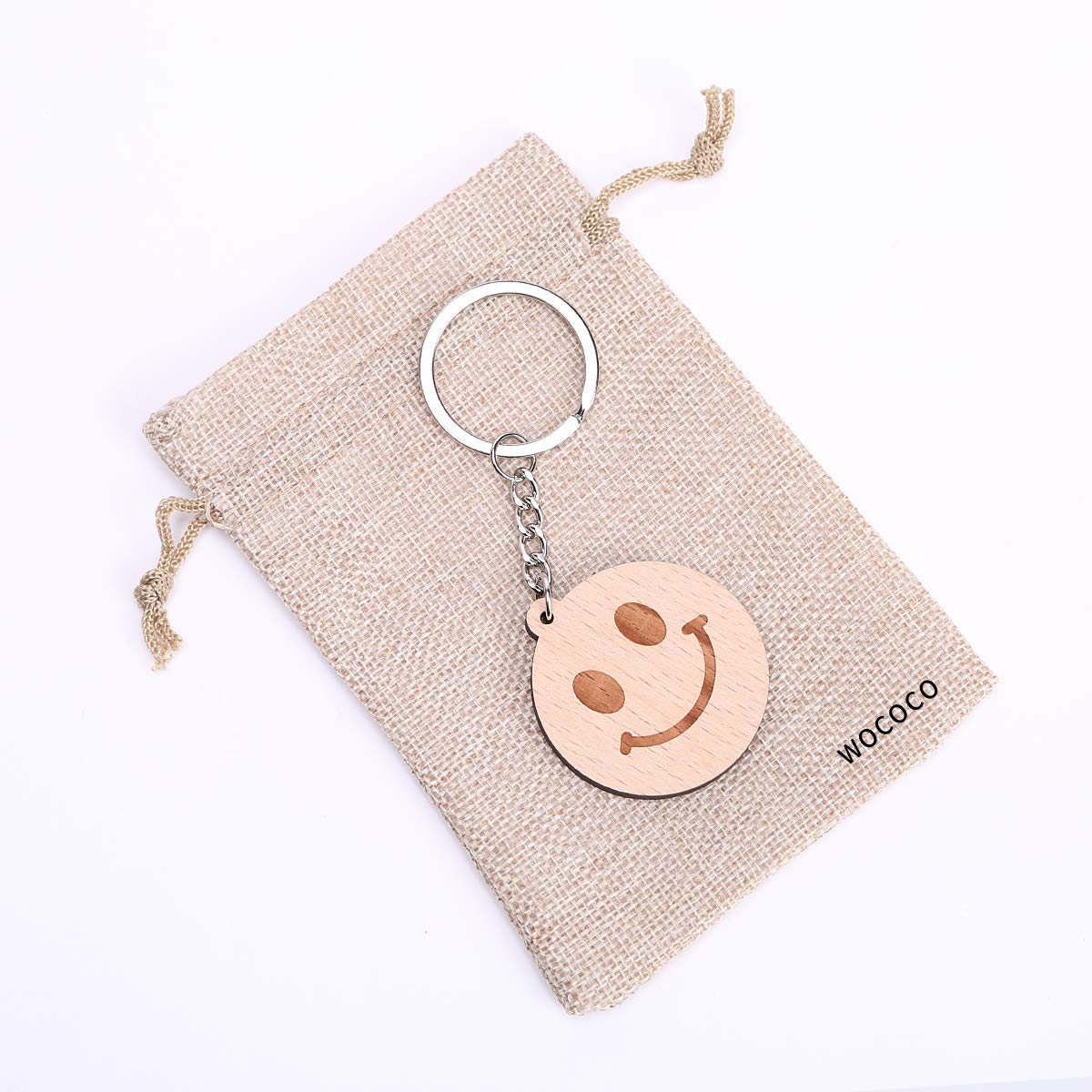 Wooden Keychain, Gift Keychain for Family and Friends (Smiley Face)