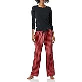 Amazon Essentials Women's Lightweight Flannel Pant and Long-Sleeve T-Shirt Sleep Set