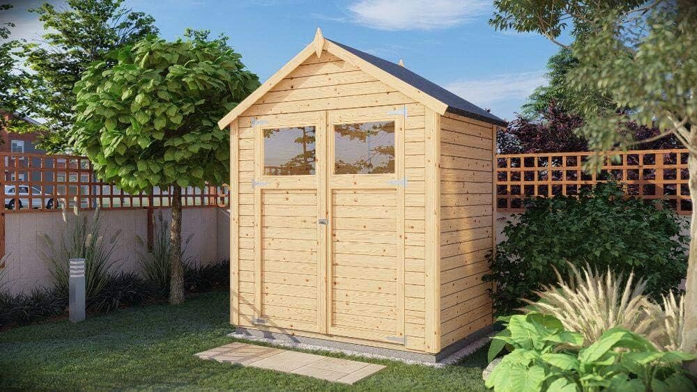 Alpholz Gerätehaus Alisha aus Fichten-Holz | Gartenhaus mit 14mm Wandstärke | Holzhaus inklusive Montagematerial | Geräteschuppen Größe: 202 x 131 cm | Satteldach