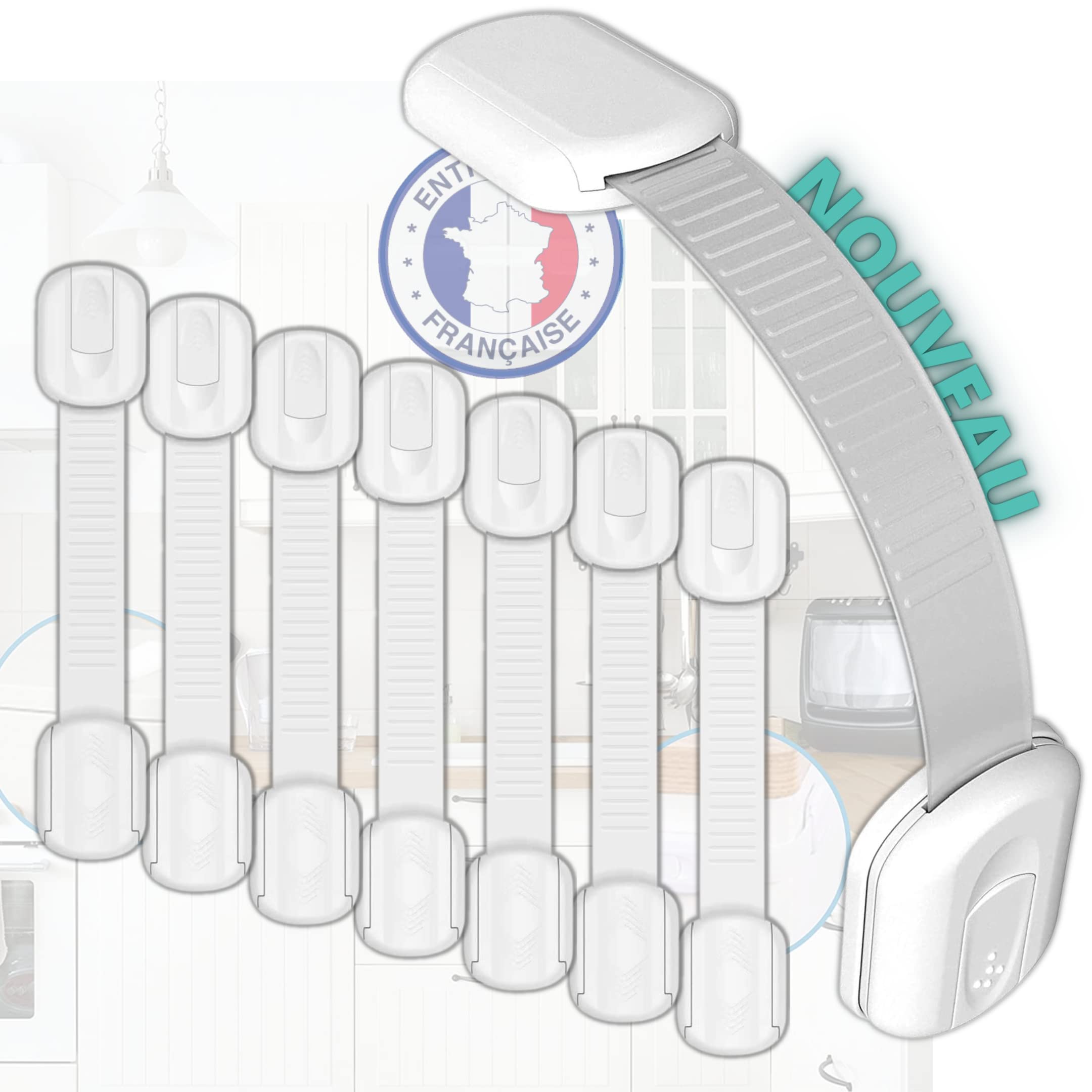 Baby Safety Door Lock | Child Safety Kit 8 Door Blocks | 4 Adhesives + Removal Wire Included | Easy Installation Without Tools | Cabinet Drawer Cabinet Latches Fridge Window