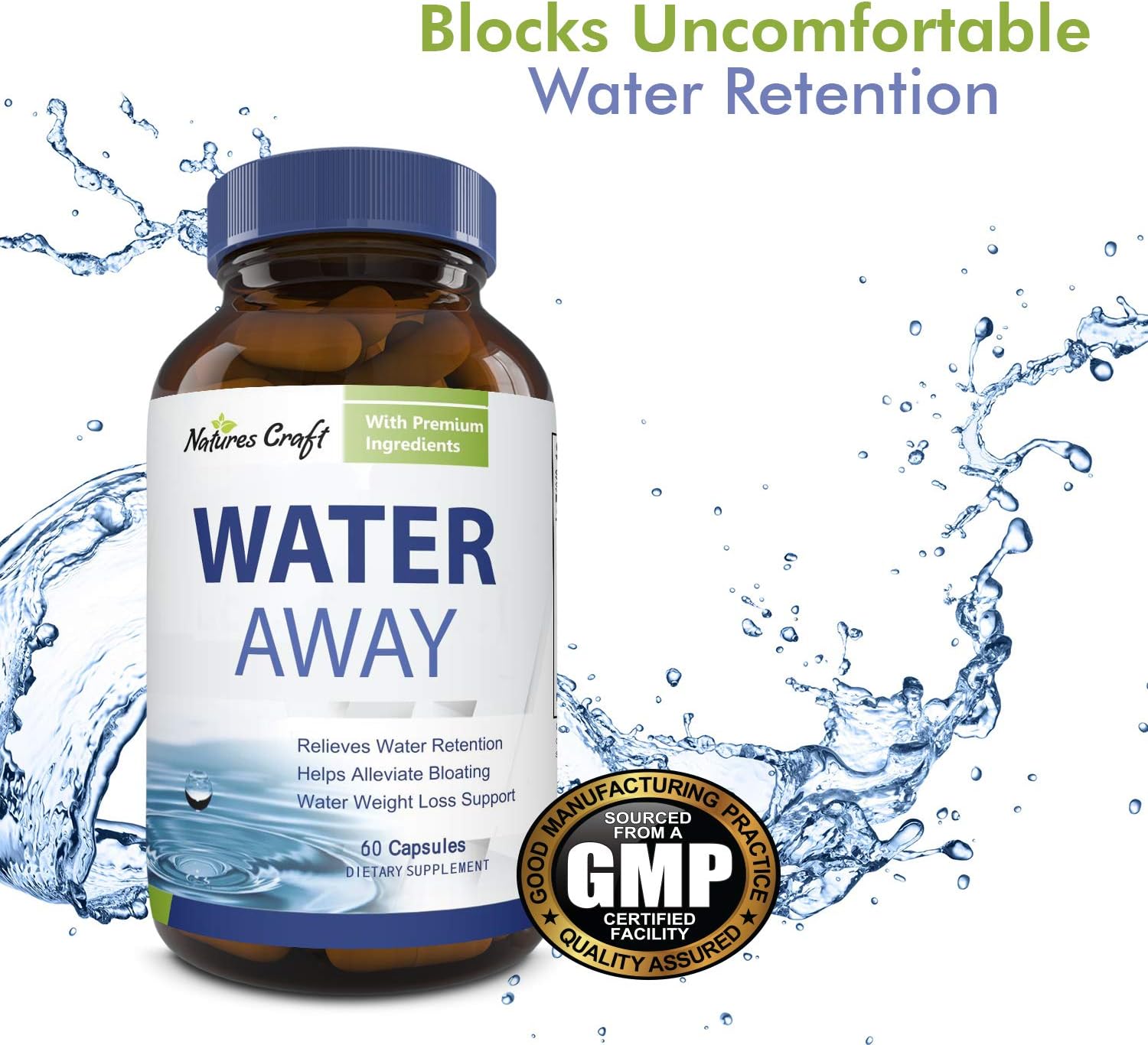 Water Away Diuretic Supplement with Dandelion Leaf – Bloat Relief Pills Weight Loss Relieve Swelling Water Retention – Natural Green Tea Extract Potassium Vitamin B6 for Men & Women: Health & Personal Care
