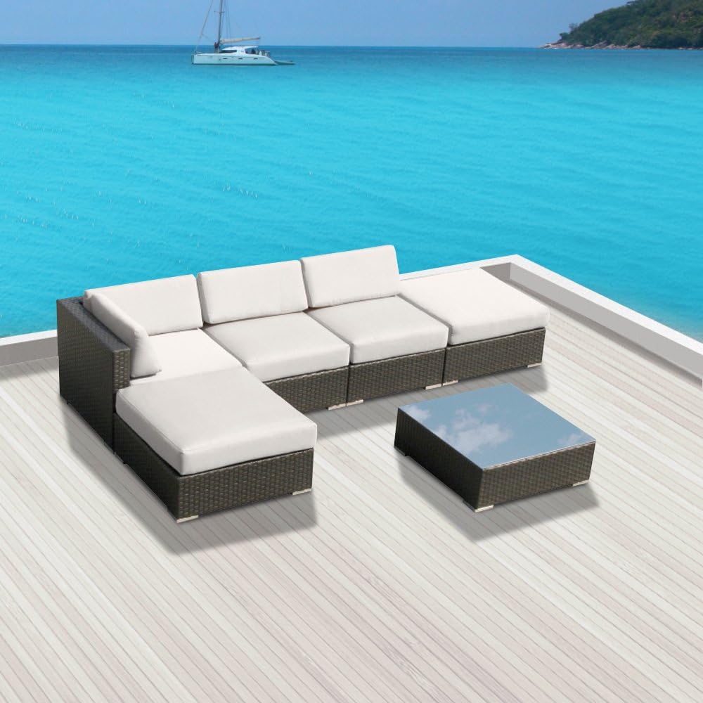 Amazon Com Luxxella Patio Modern Outdoor Wicker Furniture 6 Piece Sectional Sofa Gazebo Off White Patio Sofas Garden Outdoor