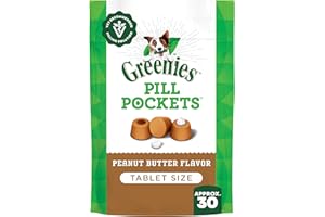 GREENIES PILL POCKETS Dog Treats Tablet Size Natural Soft with Real Peanut Butter, (30 Treats) 3.2oz. Pack